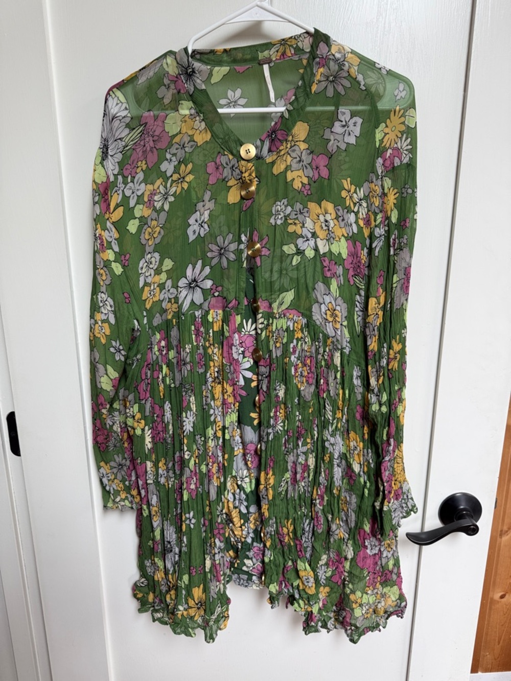 Free People Green Floral Pleated Boho mini dress